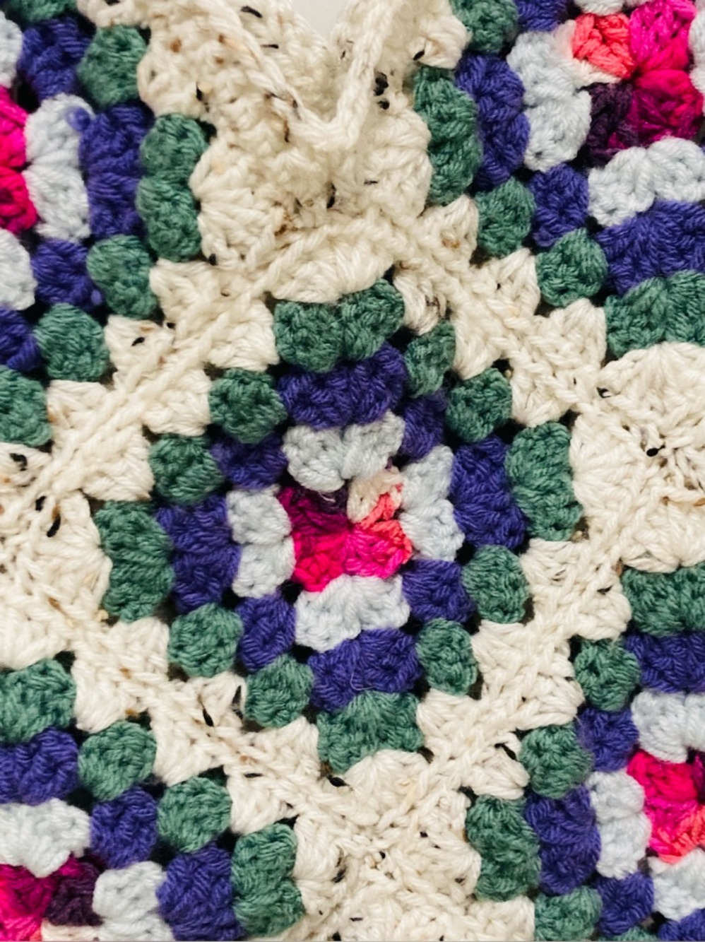 Handmade Crochet Granny Square Boho Shoulder Bag in Cream, Green & Blue - Picture 5 of 8